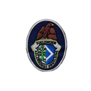 Stickpatch mit weißer Sticknaht, rückseitig Klebefläche Bügelnaht